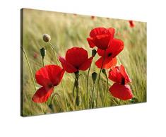 LANA KK - Leinwandbild Mohnblumen mit Blumen auf Echtholz-Keilrahmen â Frühling und Natur Fotoleinwand-Kunstdruck in rot, einteilig & fertig gerahmt in 100x70cm