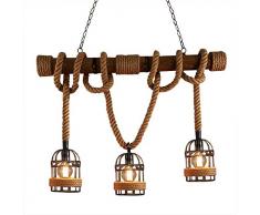 COMICA1 Industrie Jahrgang Kronleuchter Lüster Pendelleuchte Kronleuchter E27-Sockel mit Holzkorb für die Wohnzimmer Restaurant Restaurant Café eingerichtet Hotellobby,Brown