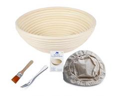 Gärkörbchen rund, ø 21 cm, Höhe 8.5 cm Banneton Proof Korb für Brot und Teig [inkl. Pinsel] Proof Rising Rattan Schale(750g Teig) + Gratis Liner + Gratis Brot Gabel