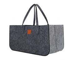 KHI Filzkorb, XL Einkaufstasche, 51 x 26 x 26 cm, Shopper Bag, Filztasche, Gross, grau, Kaminholzkorb, Spielzeugkorb, Spielzeugtasche, Brennholztasche, Aufbewahrung von Kaminholz
