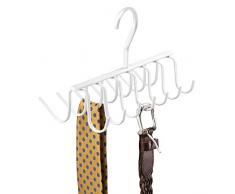 mDesign Hakenleiste als Kleiderbügel – EIN praktischer Krawattenhalter und Gürtelhalter mit 14 Haken für den Kleiderschrank – weiß