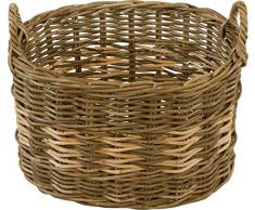 Pflanzkorb oval aus grauem Natur Rattan mit hellem Muster 50x35 / geflochtener Übertopf mit Griffen aus Rattan