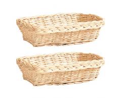Haunen 2 Stück Brotkorb Klein Geflochten Rattan Brotkorb, Mehrzweck-Korb, Kunststofffaser, Rechteckig, Hellbeige, 24 x 14 x 7cm