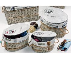 Hoff Interieur 3er Set Rattantruhen Storage aus Rattan und Holz, 50 x 38 x 30cm, 42 x 32 x 25cm, 36 x 126 x 23cm