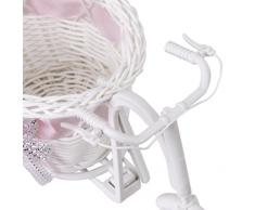 Sonline handgefertigte Rattan Blumen Dreirad Fahrrad Korb fuer Blumen Vase und Lagerung Dekoration Geschenk Weiss Rosa