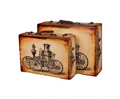 Vintage Aufbewahrungstruhen Set 2 Weinlese-Koffer Schatztruhe Vintage-Aufbewahrungsbehälter-Koffer Gepäck, for Hauptdekor Weinlese-Koffer Storage (Farbe: Beige, Größe: groß + klein) Koffer dekorieren