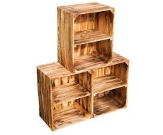Massive Schuh- Bücherregalkiste Obstkiste Weinkiste Maße ca 50 x 40 x 31cm xxxaus dem Alten LandxxxWeinkisten Obstkisten Holzkiste Dekokiste Regal (Geflammt quer)