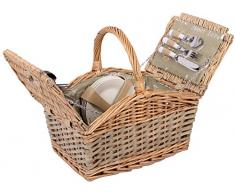 Selltex Picknickkorb für 4 Personen Weidenkorb inkl. praktischem Inhalt Messer Porzellan Teller Gläser Weide Korb
