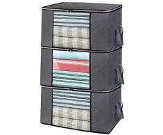 Anwin Aufbewahrungstasche Kleideraufbewahrung Faltbar Groß mit verlängertem Griff und Stabilem Reißverschluss Atmungsaktiv Umweltfreundlich Stoff für Bettdecken Kissen Bettzeug Kleidung 3 Stück