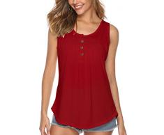 Bequemer Laden Damen T-Shirt Sommer Top Knopfleiste Bluse Einfarbig Kurzarm T-Shirt Casual Bluse Tunika Tops Burgund, M