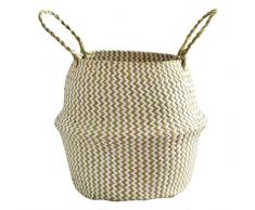Ouneed- Fischkorb Picknickkorb Spielzeugkasten Kaminkorb Seegras Korb Korb Rattan Faltbare haengende Blumentopf Pflanzgeflecht gesponnen schmutzige Waeschekorb Ablagekorb Home Decor (A)