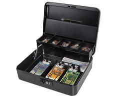 Parrency Große Geldkassette mit Geldfach, Sicherheitsverschluss, freitragendes Münzfach, 3 Bills/5 Münzen Large Schwarz