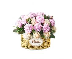 BSET BUY Hortensie künstliche Blume gefälschte Blumen Brautstrauß realistische Blüte Blumen mit Weizen Stiel Weben gemacht Korb für Home Garden Party Hotel Büro Dekorationen rosa violett