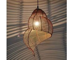 TIANHUA Mediterranes Restaurant LED-Deckenleuchte, Rattan, Bambus Schale Kronleuchter und Lampen [Energieklasse A ],Wood Color