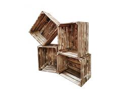 Teramico geflammte/braune Apfelkisten 50cm x 40cm x 30cm Set Angebote Holzkisten Weinkisten Obstkiste Kiste Box (Holzkiste NEU, 4)
