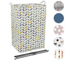 Quubik Design - 72L großer Wäschekorb - Faltbarer Wäschesammler aus hochwertigem Stoff - Stabiler Korb zur Aufbewahrung - mit Bodenplatte, Stützen und Kordelzug-Verschluss