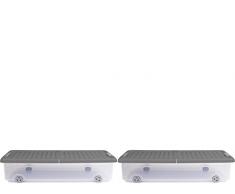 Ondis24 Unterbettbox Wäschebox Kleiderkiste Klamottenbox Schuhkiste Utensilienbox Rollerbox Aufbewahrungsbox 35 W (2 Stück, Grau)