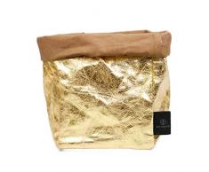 stil-macher Designer Krempelkorb - Gr. M - | Aufbewahrungskorb aus waschbarem Papier | Lederoptik | VEGAN | Deko-Box | Geschenkbox | Übertopf (Gold, Eckig)