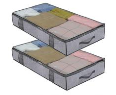 homyfort 2 Stück Premium Unterbettkommode mit Sichtfenster, Unterbett-Aufbewahrungstasche Kleideraufbewahrung, Decken Organisator Lagerbehälter, 4 Haltegriffen, 100x 50x 15 cm, Grau Leinen, DEXDUBBP2
