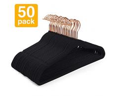 HOUSE DAY 50 Stück Kleiderbügel Schmal Samtbügel Platzsparend rutschfest Antirutsch Stabil Schwarz Samt Clothes Hanger für Kleiderschrank Garderobe 1/4 (Dicke)