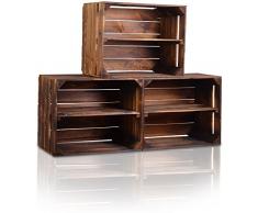 CHICCIE 3 Set Holzkiste im Vintage Look - Kiste Lange Ablage Geflammt Dunkel - Obstkiste Dekokiste