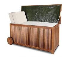 Deuba® Auflagenbox Akazien Hartholz Innenplane Griff Rollen 117cm Holztruhe Kissenbox Truhe Gartenbox Gartentruhe