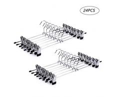 Amber Home 24 Stück 30cm Metall Kleiderbügel für Hosen, Socken, Röcke, Unterwäsche, Chrom Hosenbügel Aufhänger mit Verstellbaren Clips mit Swivel Haken