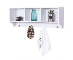 EUGAD 0218QJ Wandgarderobe Hängeregal Wandregal mit Wandhaken aus MDF Holz DIY Weiß