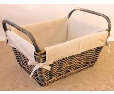 Rattan Kaminkorb , Holzkorb inkl. Leinenfutter , Gr. 56 x 44 cm H 27/36 cm