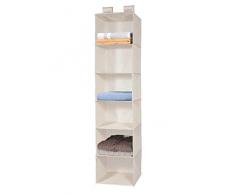 MaidMAX Hängeaufbewahrung Kleiderschrank Organizer, Hängeregal Hängeorganizer mit 6 Breiten Fächern, hängender Stoffschrank, Schrank Ordnungssystem für Camping, Vlies-Gewebe, faltbar- beige stabil