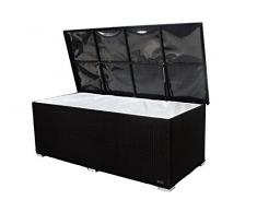 OUTFLEXX praktische Kissenbox aus widerstandsfähigem Poly-Rattan in schwarz mit Gasdruckfedern und Innenbezug, 204 x 94 x 75 cm, Gartentruhe Universalbox Aufbewahrungsbox Kissentruhe, wetterfest