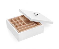 SONGMICS Schmuckkasten, Holz, SchmuckkÄstchen mit 2 Ebenen, Schmuckaufbewahrung mit herausnehmbarem Einsatz, Geschenk fÜr Ihre Liebsten, weiß JOW11WT