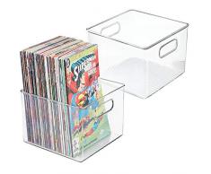 mDesign 2er-Set Aufbewahrungsbox – Stehsammler für Comics, Magazine, Zeitungen, Bücher etc. – quadratische Kunststoffbox mit integrierten Griffen – durchsichtig
