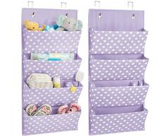 mDesign 2er-Set praktisches Hängeregal aus Stoff – hängender Organizer mit 4 großen Fächern – Stoffregal für die Tür aus Kunstfaser fürs Kinderzimmer – hellila und weiß gepunktet