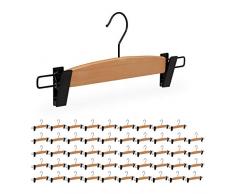 Relaxdays 50 x Hosenbügel Design mit Klammer, Damen & Herren, edle Rockbügel, Klammerbügel Größe L, 35,5 cm breit, Natur/schwarz