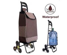 JYGMTC JYGM Einkaufstrolley, zusammenklappbar, Treppenkorb, hält bis zu 35 kg, Leichter Trolley mit Rollen mit 6 Rädern für Wäsche, Lebensmitteln, Camping und Sportveranstaltungen, Blau braun