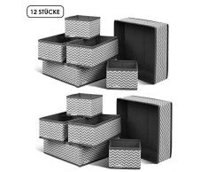 Homfa 12 Stück Aufbewahrungsbox Stoff Set faltbar Unterwäsche Socken Organizer Ordnungsbox Faltbox Stoffbox für Schubladen Ordnungssystem grau