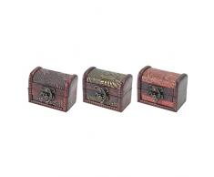 HMF 6415-108 Kleine Schatztruhe aus Holz | 8 x 5 x 6 cm | 3er Set | Versch. Muster