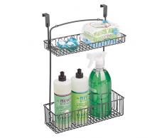 mDesign Aufbewahrungskorb für Küchenutensilien – praktischer Regalkorb aus Metall für Geschirrspülmittel, Schwämme etc. – einfach zu montierender Schrankkorb zum Hängen mit 2 Ebenen – grau