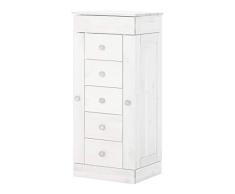 Loft24 Schmuckschrank Kiefer Massivholz Schmuckkommode weiß Aufbewahrung Schmuck Landhaus 2 Türen 5 Schubladen 45 x 35 x 100 cm