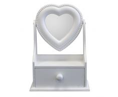 Multistore 2002 Schmuckbox mit schwenkbarem Herz-Spiegel, 18x25,5x9cm, MDF weiß lackiert - Schmuckkasten Schmuckkästchen Schmuckkommode Schmuckschrank