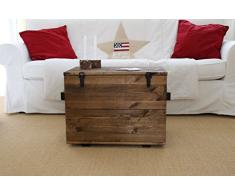 Uncle Joe´s Truhe Couchtisch Truhentisch im Vintage Shabby chic Style aus Massiv-Holz in braun mit Stauraum und Deckel Holzkiste Beistelltisch Landhaus Wohnzimmertisch Holztisch nussbaum