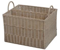 Praktischer Zeitungsständer / Quadratischer Magazinsammler aus natürlichem Rattan in der Farbe Vintage Weiss