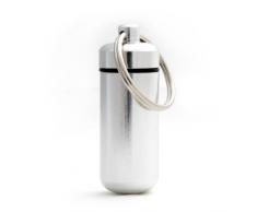 Ganzoo Pillen-Dose, Pillen-Box, 2 er Set Aluminium-Kapsel, Schlüssel-Anhänger mini, wasserdicht, Farbe: silber, Höhe: 45mm