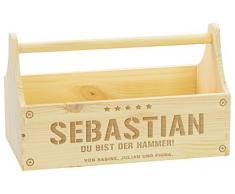 LAUBLUST Große Werkzeugkiste Hammer Motiv - Personalisiert mit Individueller Wunsch-Gravur - 34 x 18 x 20 cm, Natur, FSC® | Geschenkkiste - Geschenk-Verpackung | Aufbewahrungskiste | Flaschen-Korb