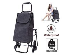 JYGMTC JYGM Einkaufswagen, tragbar, zusammenklappbar, mit Sitz, leicht, Treppenkorb mit Dreiecks-Kristallrad, 177 Pfund Kapazität, Grau