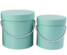 VIPOLIMEX 2er Set runde Blumenboxen mit Kordel, Aufbewahrungsbox mit Deckel, unifarbene Hutschachtel, Geschenkboxen, personalisierbar (Menthol)