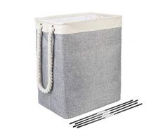 BrilliantJo Wäschekorb, Faltbare Wäschesammler wäschekörbe Stabil mit 4 Halterung Griffen Verdickte Leinenstoff Wäschetruhe für Kinderzimmer Bad Schlafzimmer Rechteck 50 * 42 * 31cm 65L Grau/Beige