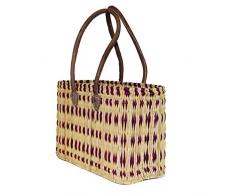 Simandra Seegras Tasche Korb Einkaufstasche Einkaufskorb Flechtkorb Korbtasche Palmgras Langer Griff groß Color Lila