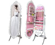 TONGSH Schmuck Organizer, Schmuck Schrank Kabinett Stehen Schmuckschatulle mit Ganzkörperspiegel und große Lager Abschließbare Holzgehäuse